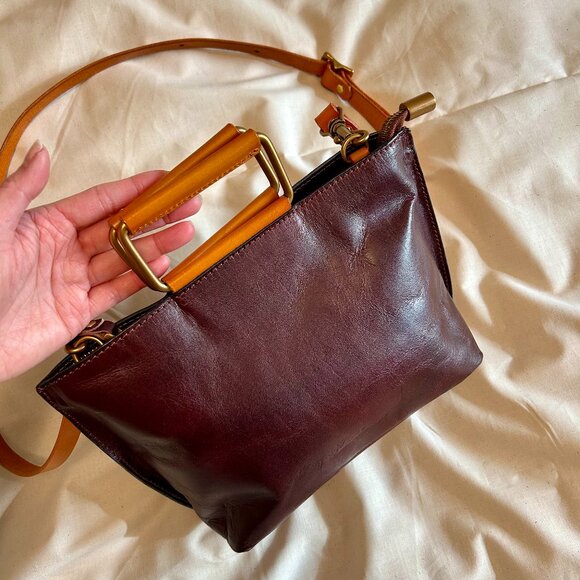 Uppdoo Joy mini tote 100% real leather in deep burgundy brown colour - Picture 4 of 8